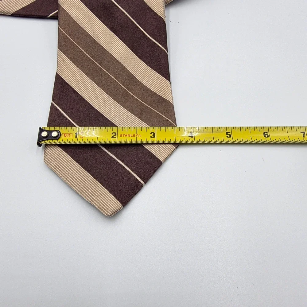 DKNY Mens Silk Necktie Brown Tan Diagonal Striped Made‎ in USA